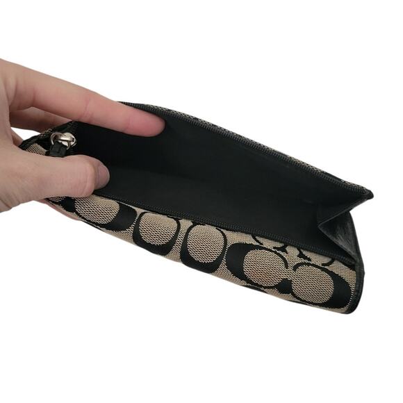 Coach Signature Canvas & Leather Pleated Trifold Card Wallet‎ Snap Clutch Brown - Picture 5 of 7